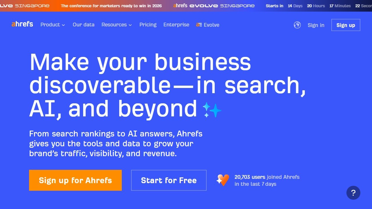 Ahrefs homepage screenshot 2026