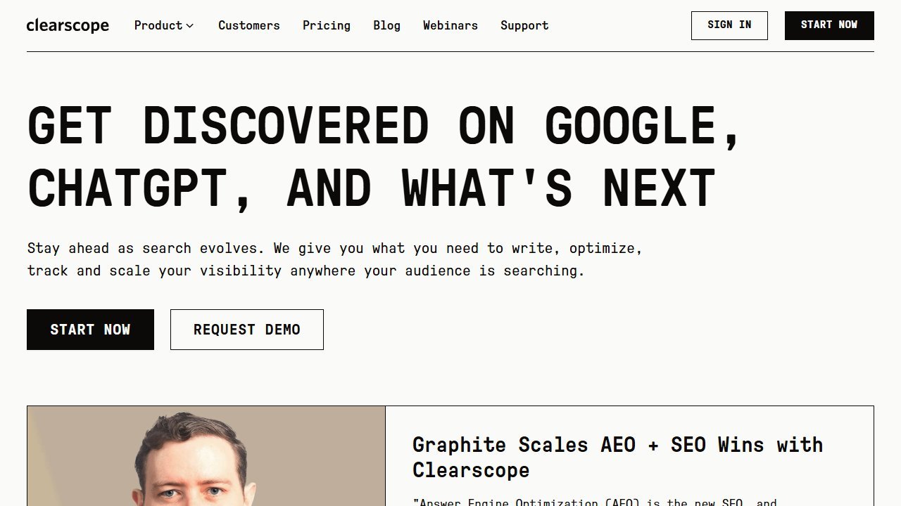 Clearscope homepage screenshot 2026