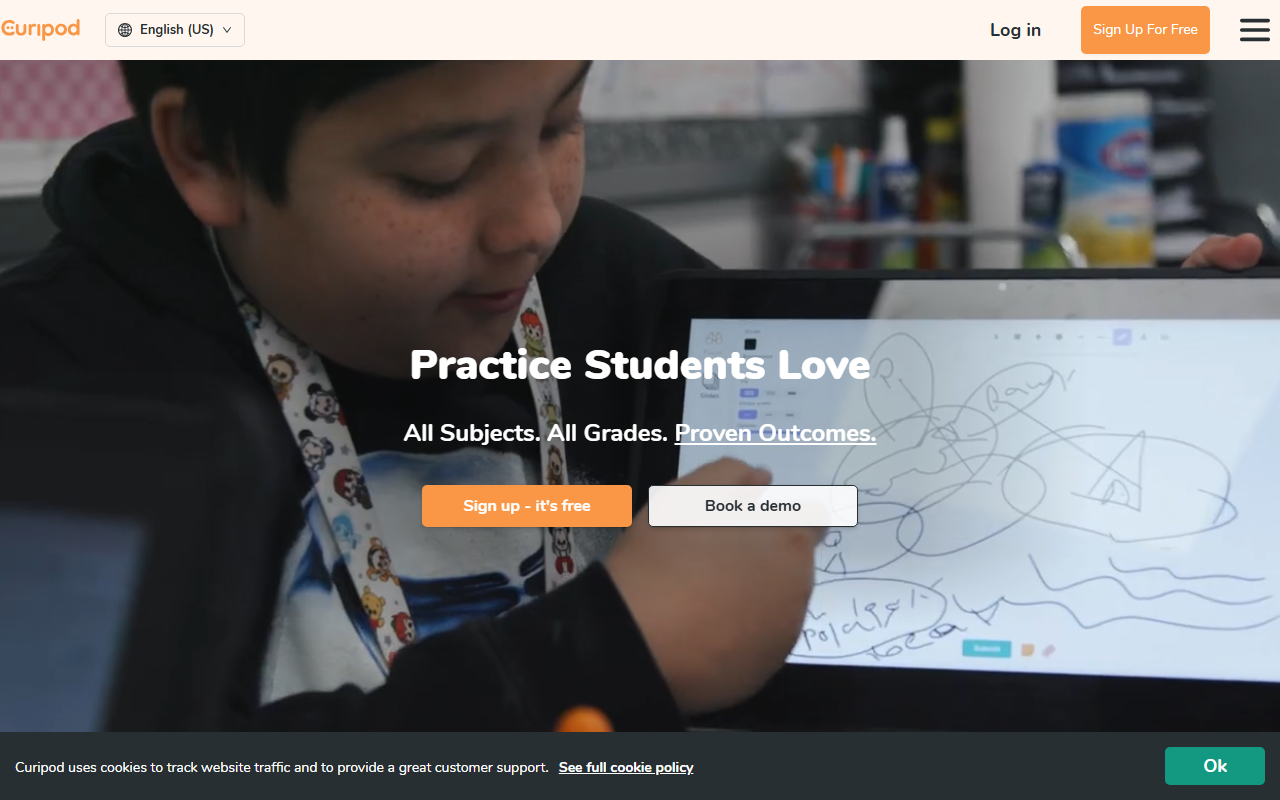 Curipod homepage showing the interactive AI lesson platform