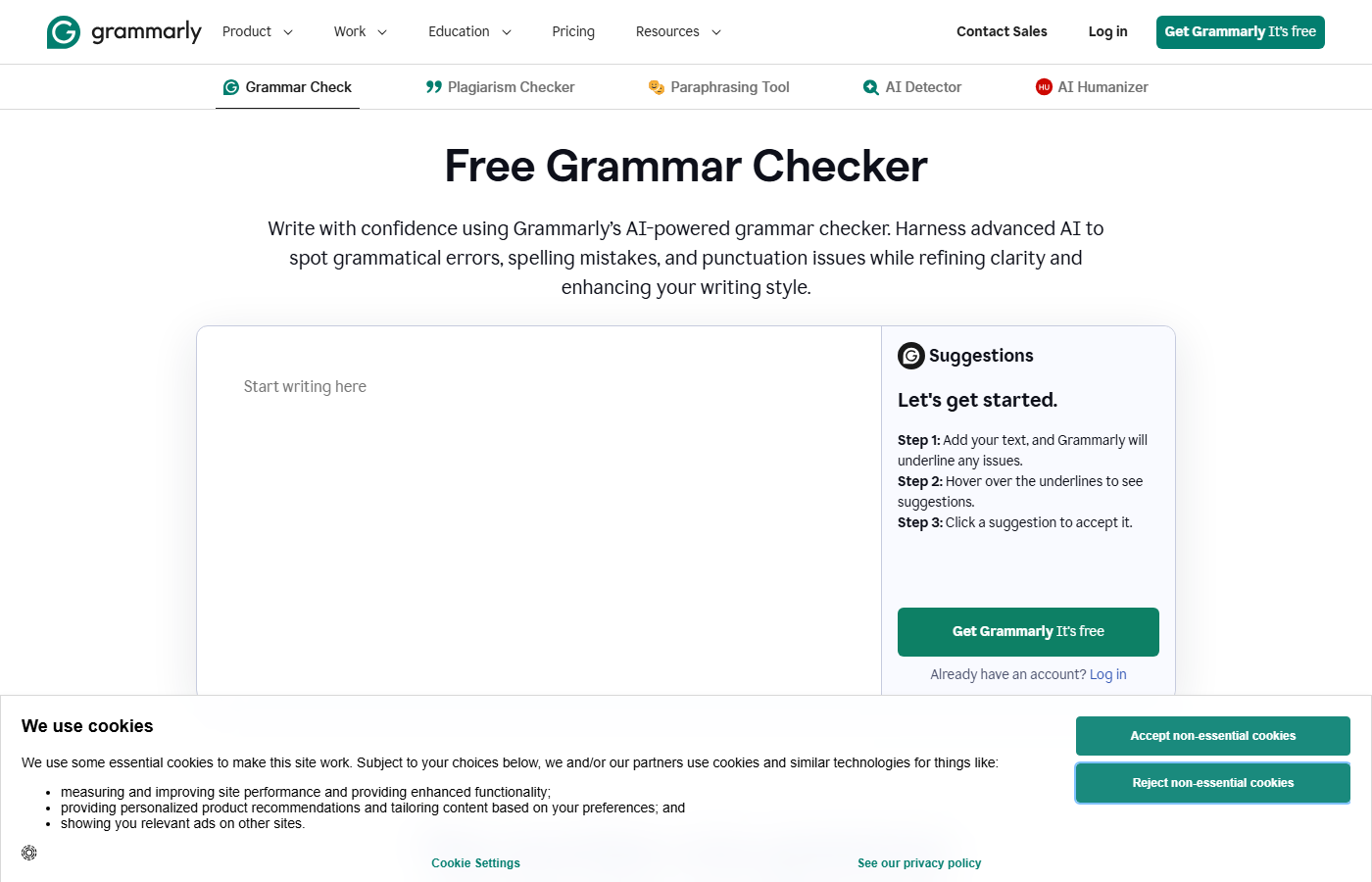Grammarly grammar checker interface with real-time writing suggestions and corrections