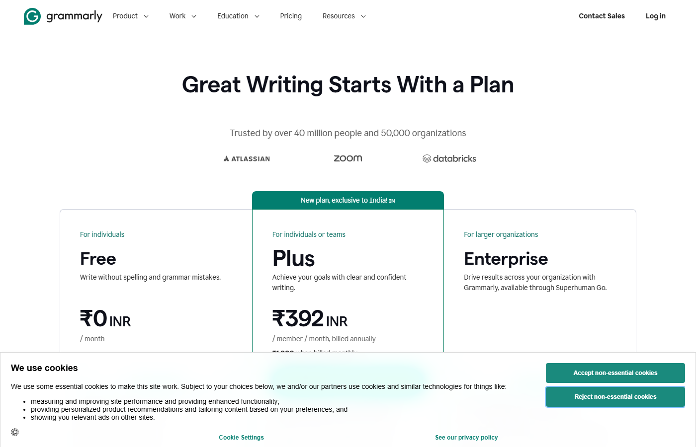 Grammarly pricing for the comparison with ProWritingAid