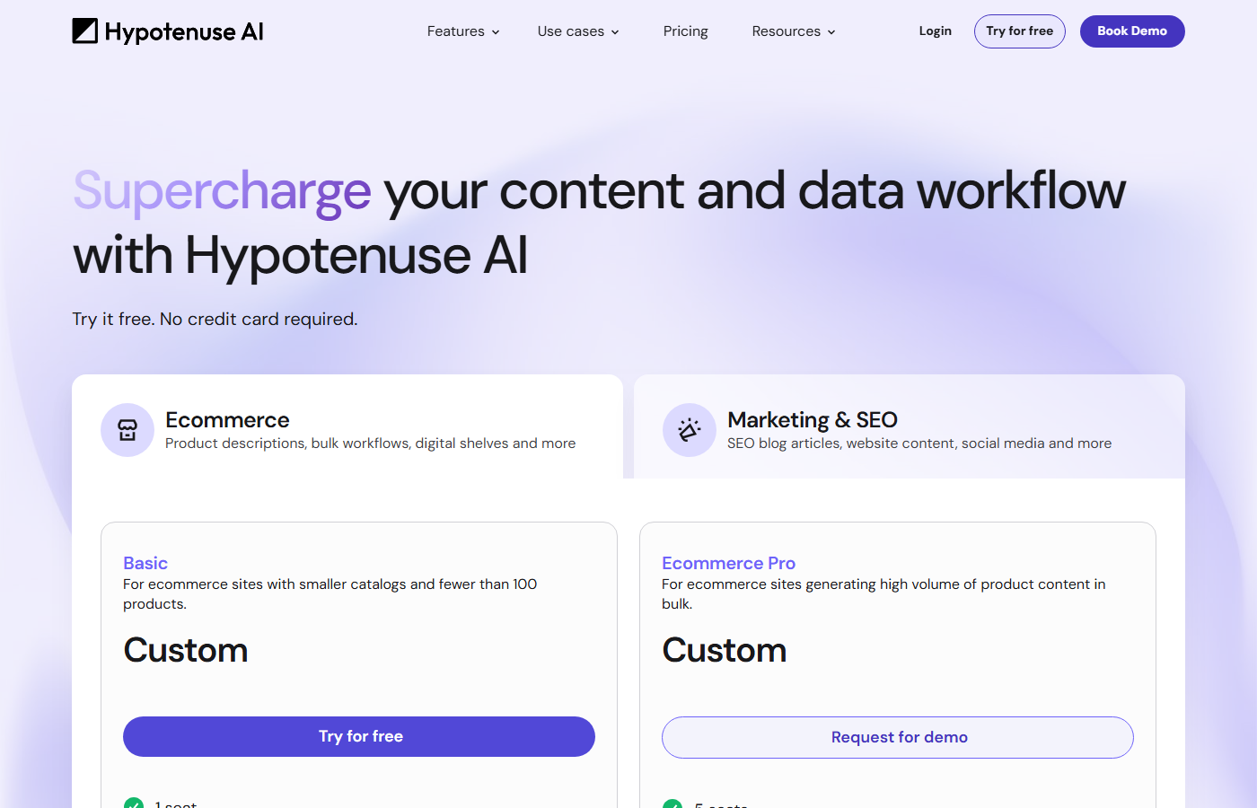 Hypotenuse AI pricing plans for content generation