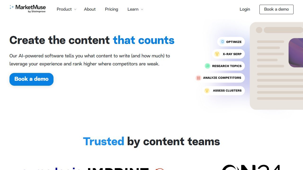 MarketMuse homepage screenshot 2026