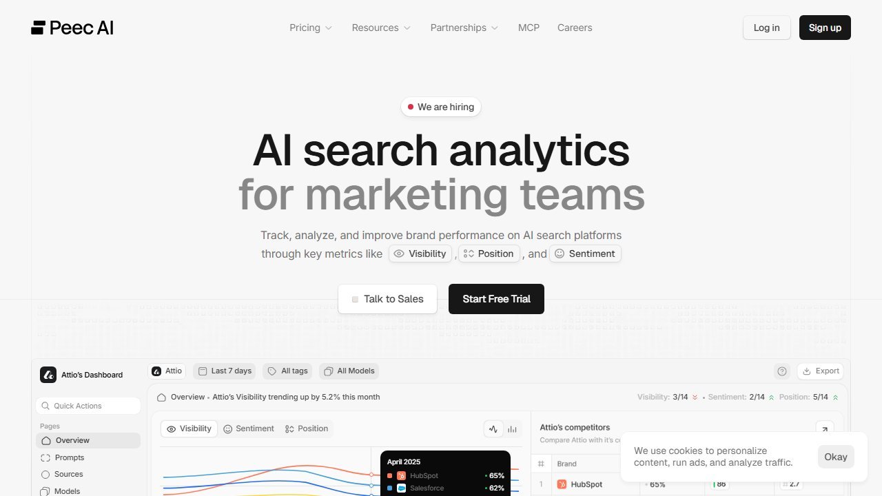 Peec AI homepage screenshot 2026