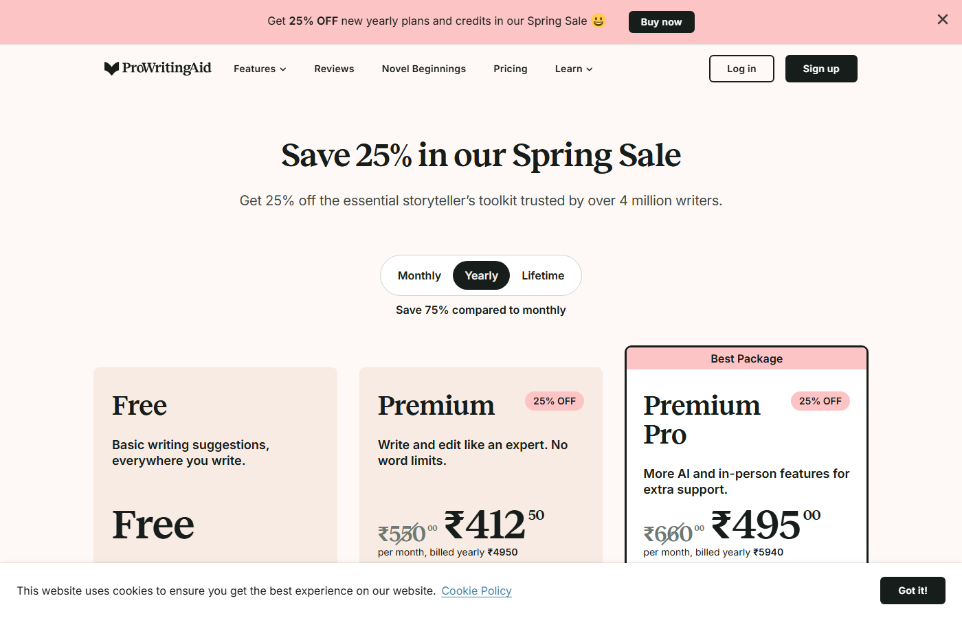 ProWritingAid pricing for the comparison with Grammarly
