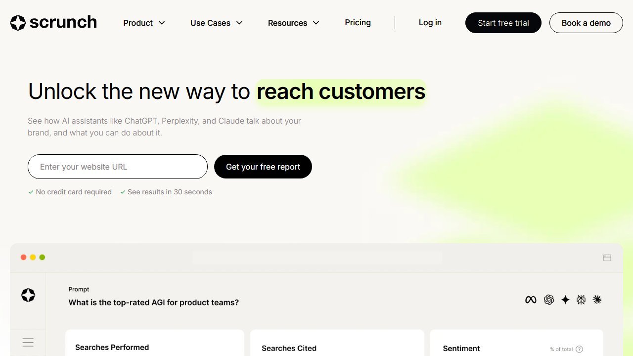 Scrunch AI homepage screenshot 2026