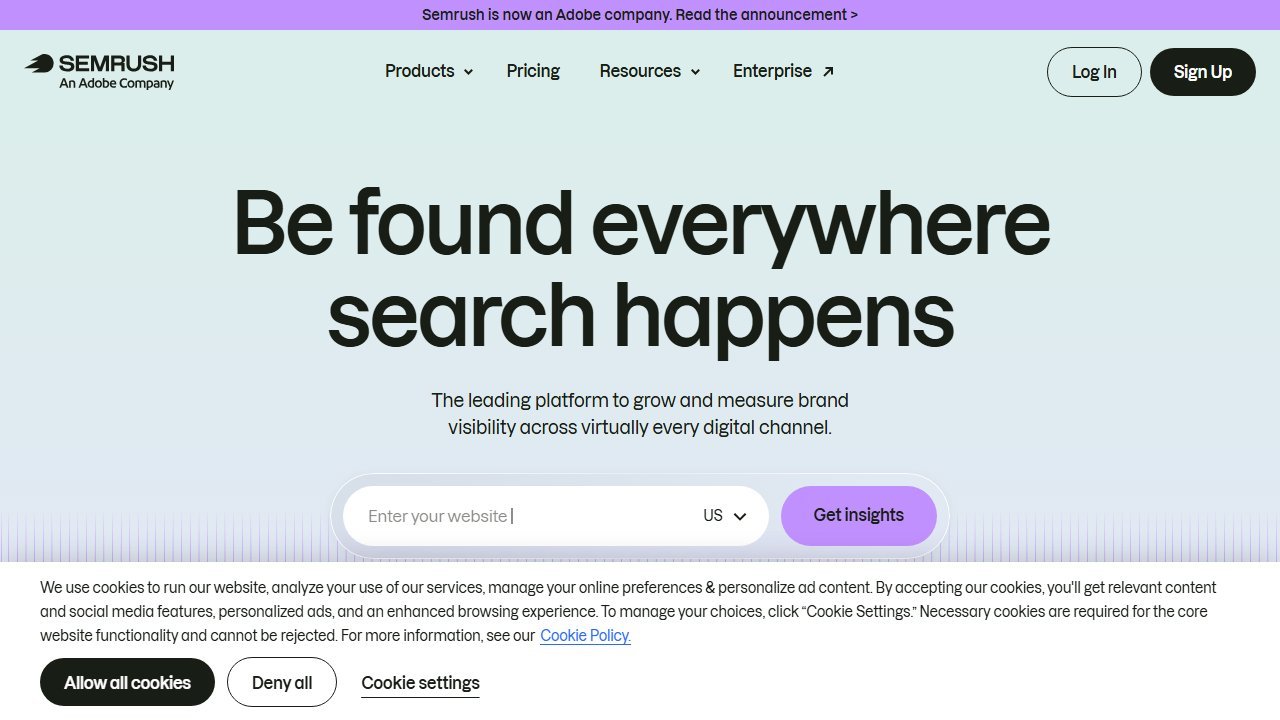 Semrush homepage screenshot 2026