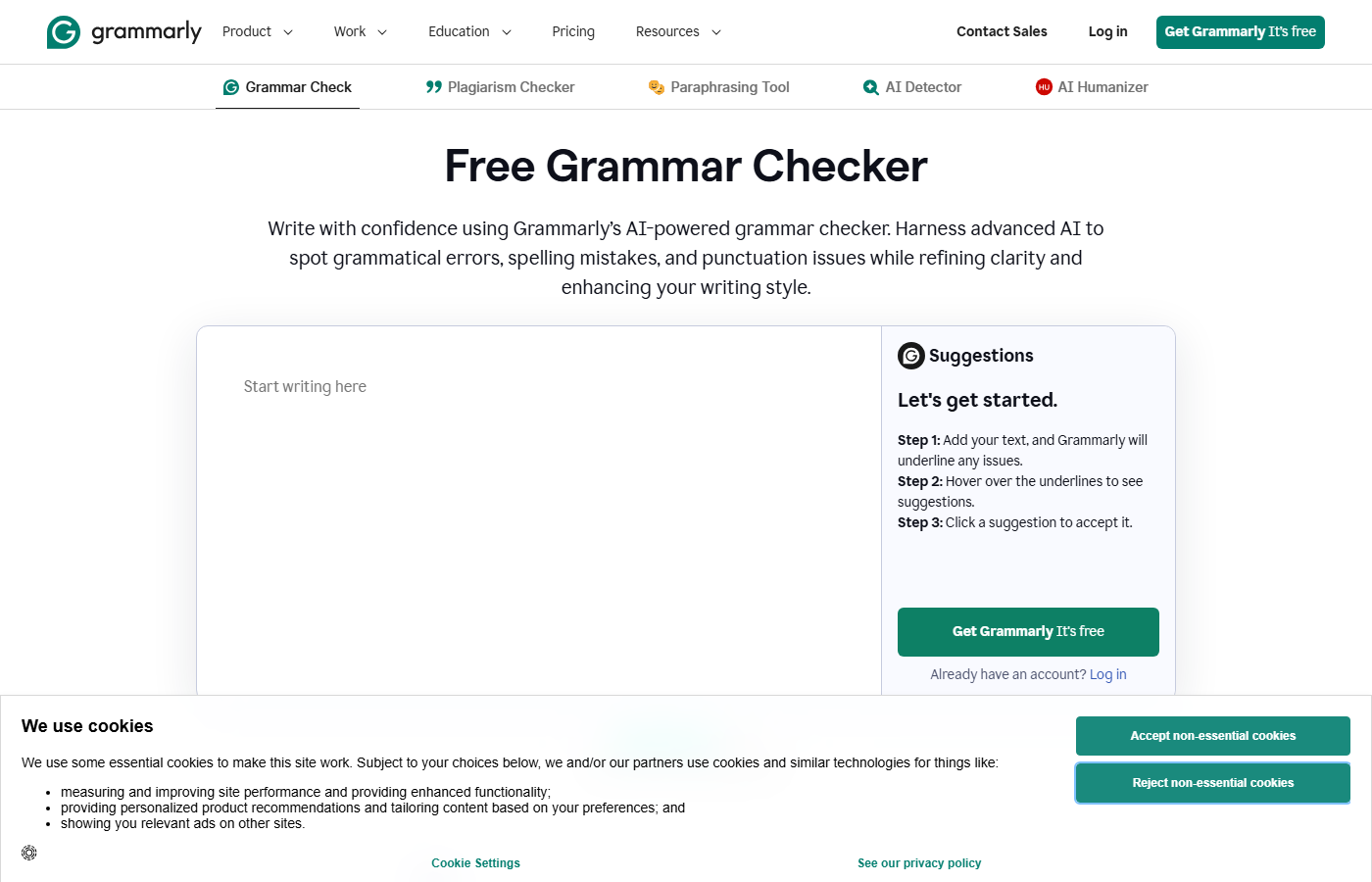 Grammarly grammar and writing checker interface