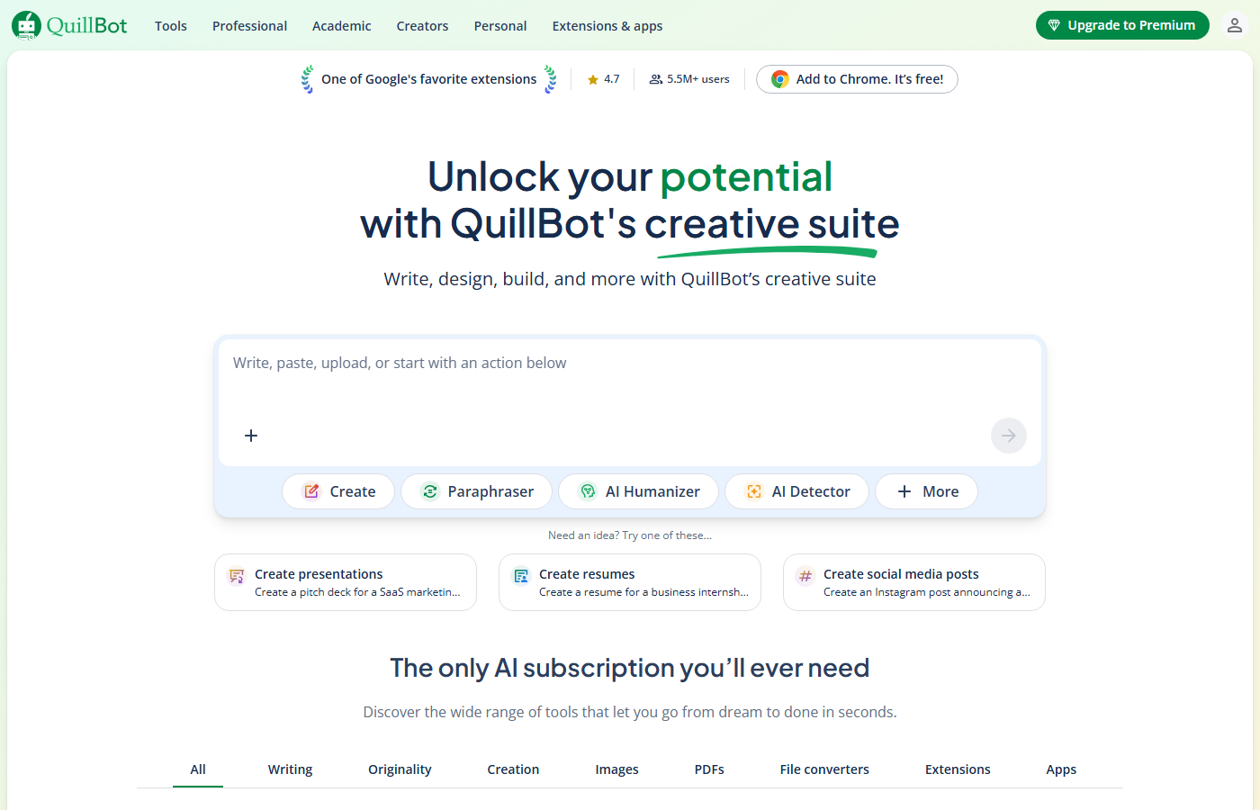QuillBot - top-ranked AI rewriting tool with paraphrasing modes