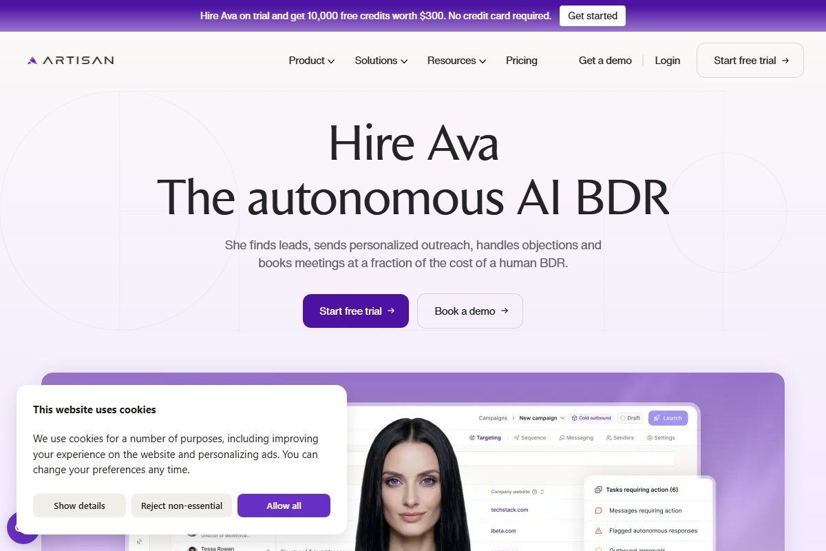 Artisan homepage screenshot