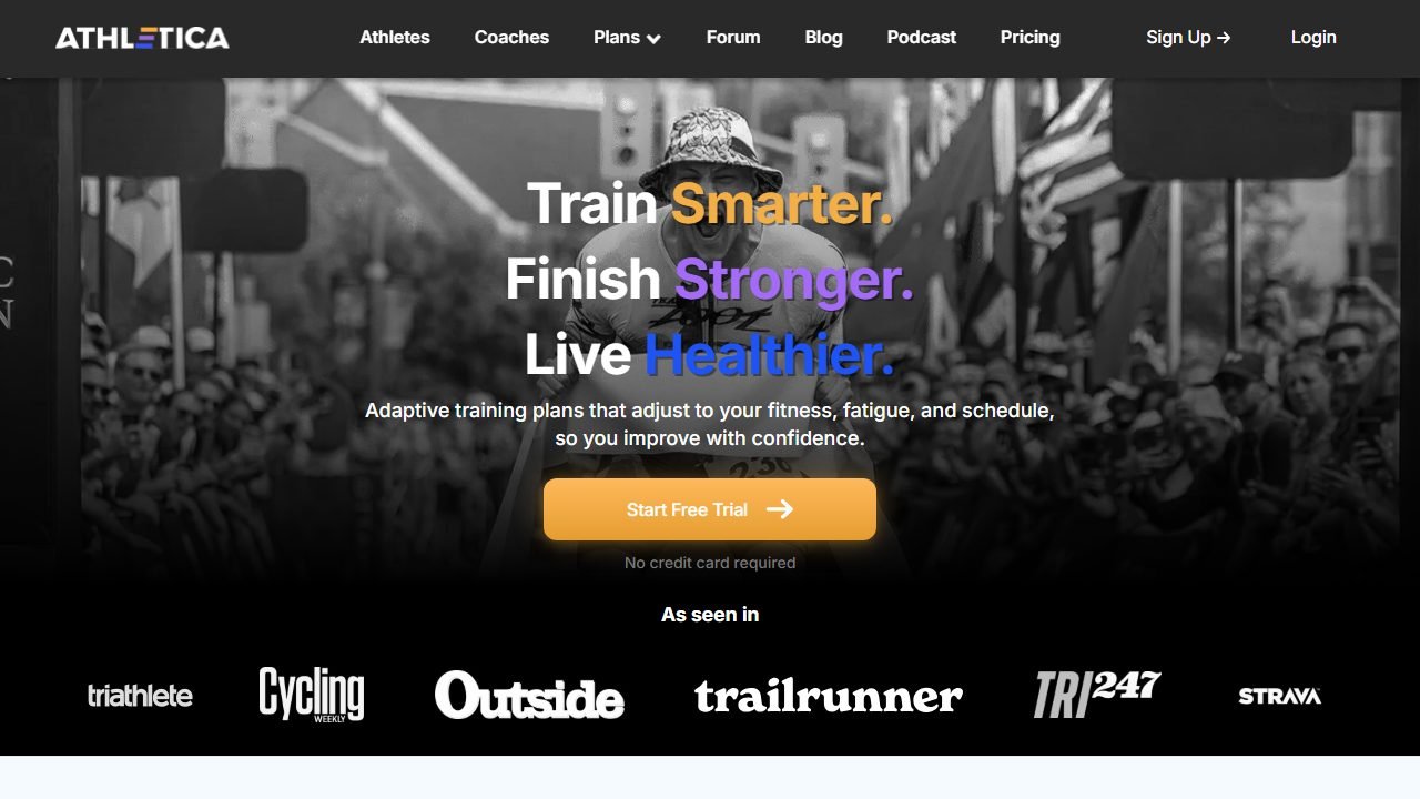 Athletica homepage and interface