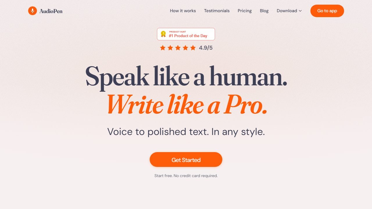 AudioPen homepage and interface