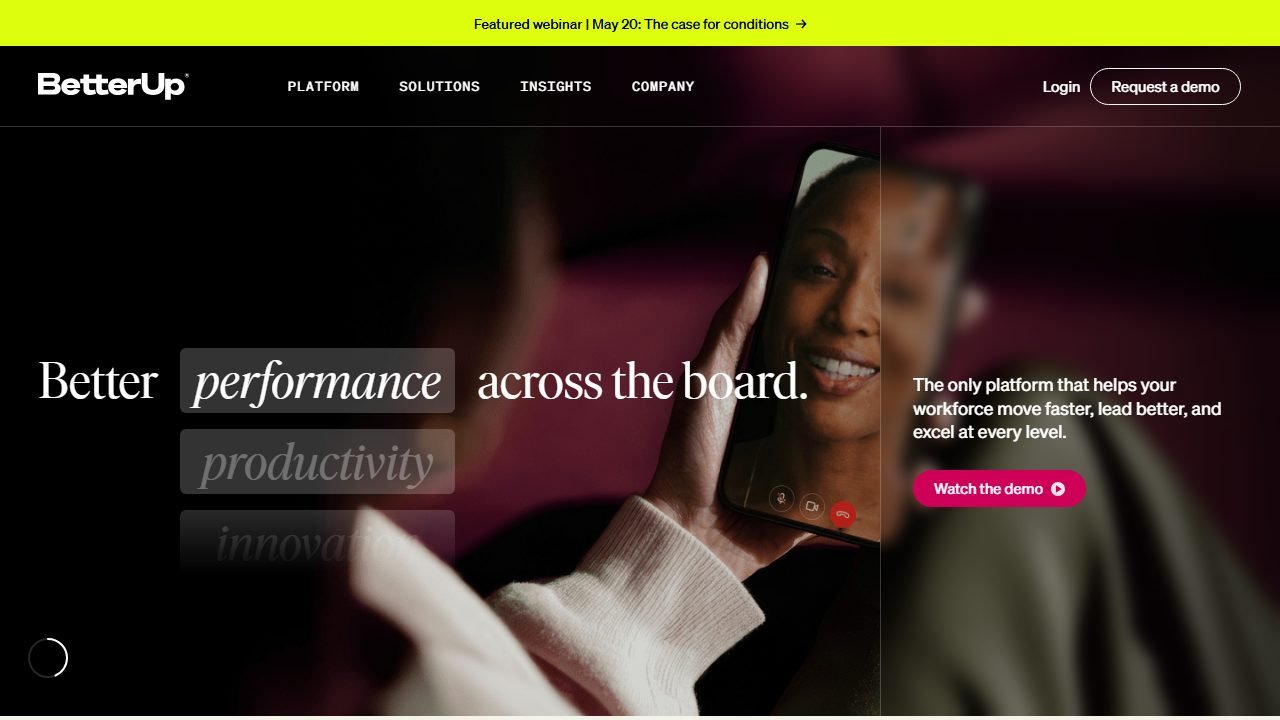 BetterUp homepage and interface