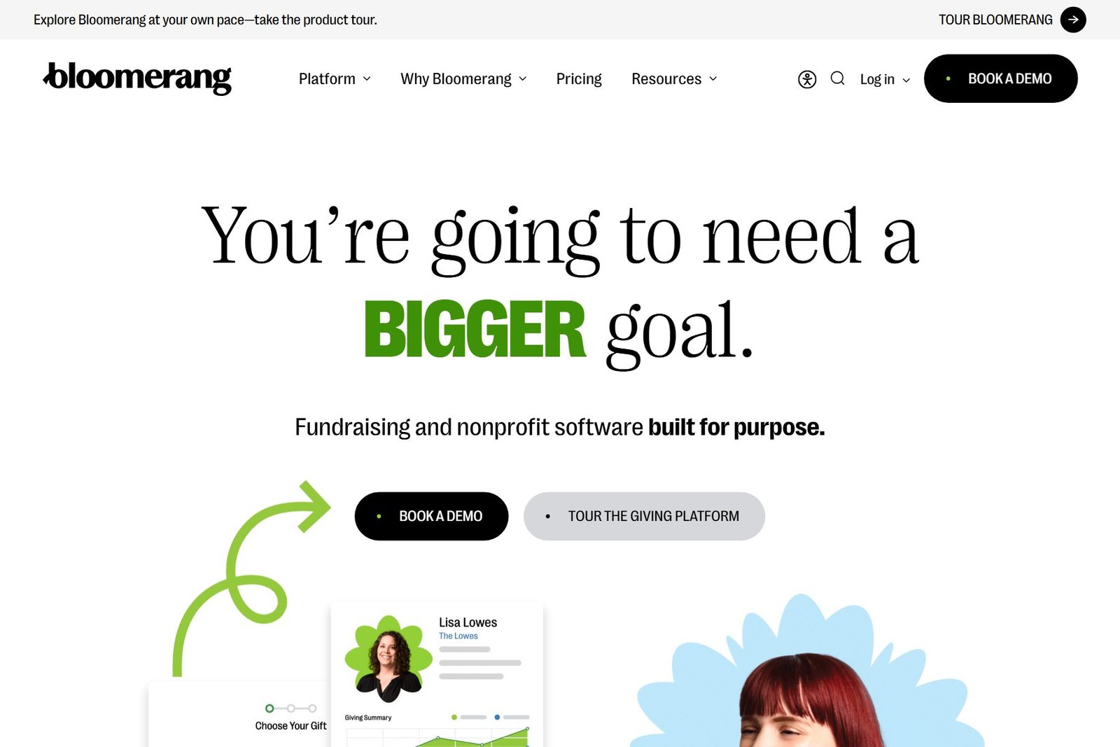Bloomerang donor management CRM homepage interface