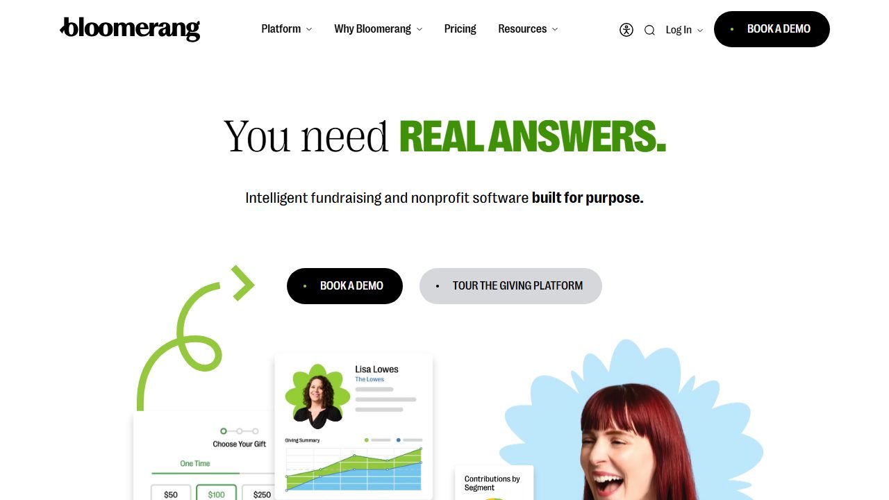 Bloomerang homepage and interface