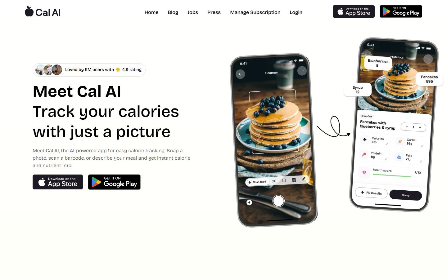 Cal AI homepage screenshot - ai macro tracker apps