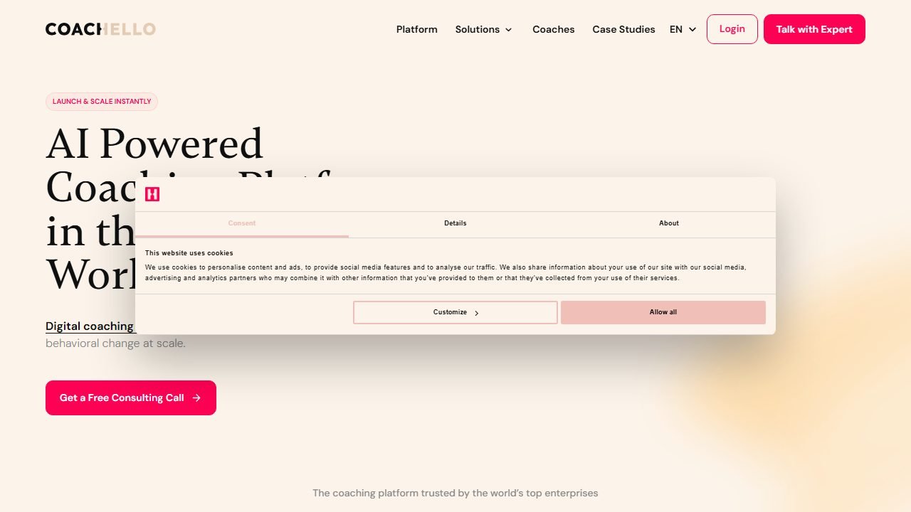 Coachello homepage and interface