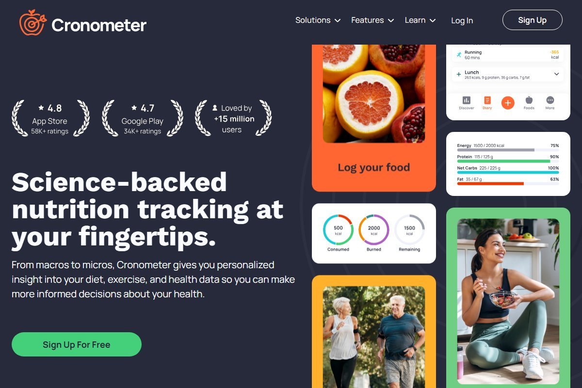 Cronometer nutrition tracking app homepage with micronutrient analytics