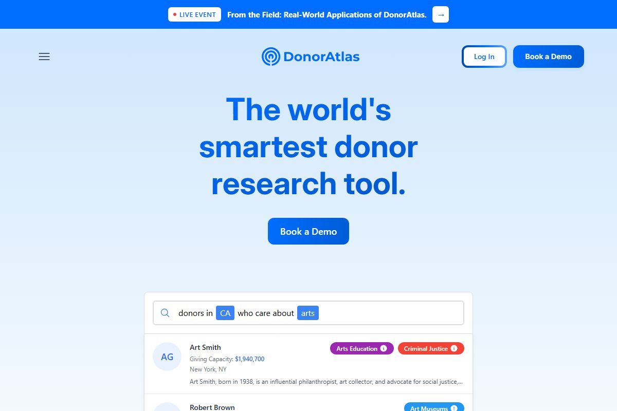 DonorAtlas homepage screenshot