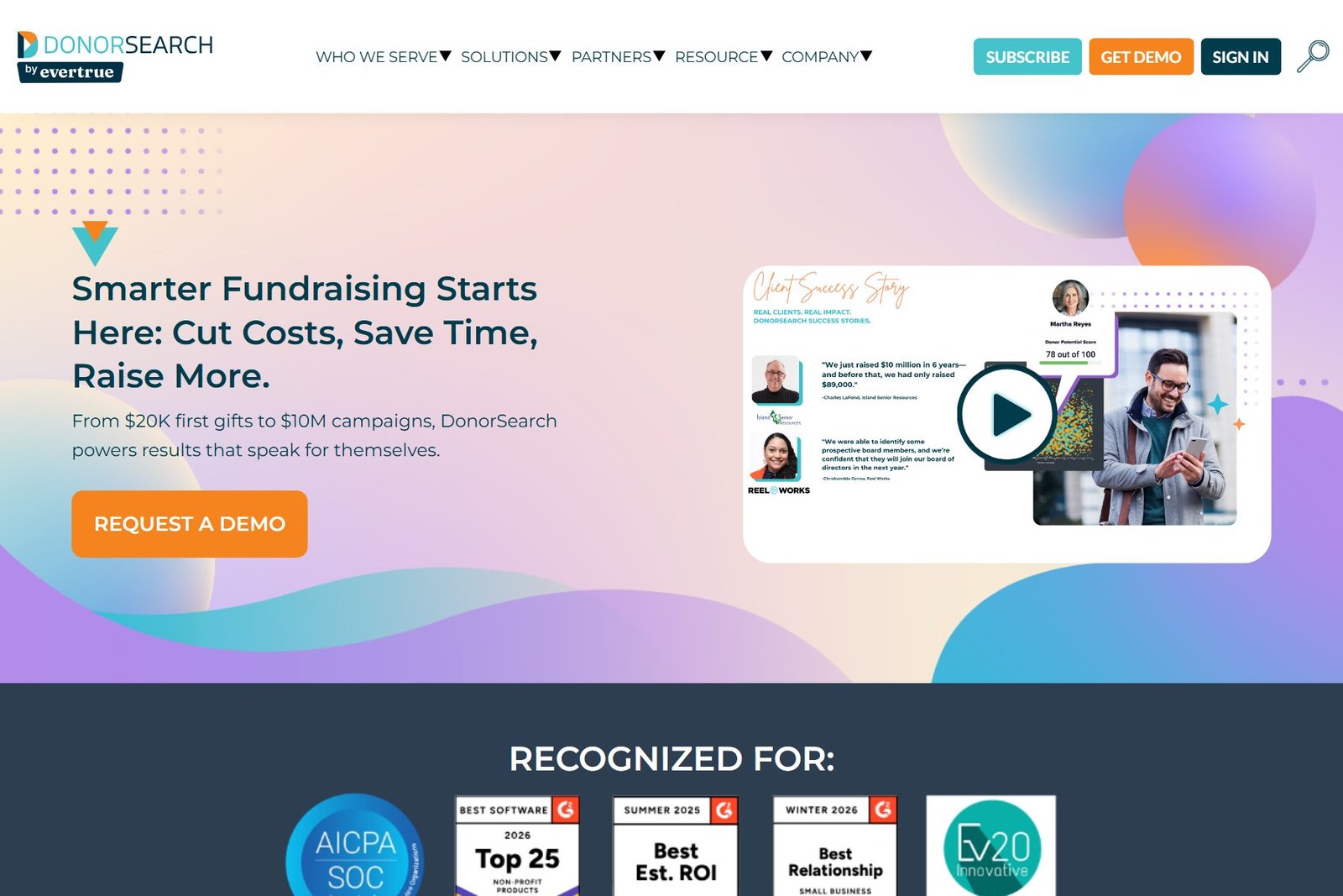 DonorSearch wealth screening and prospect research platform homepage