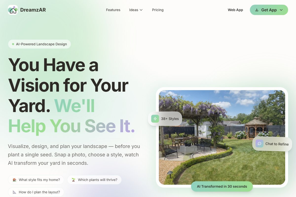DreamzAR AR landscape design homepage