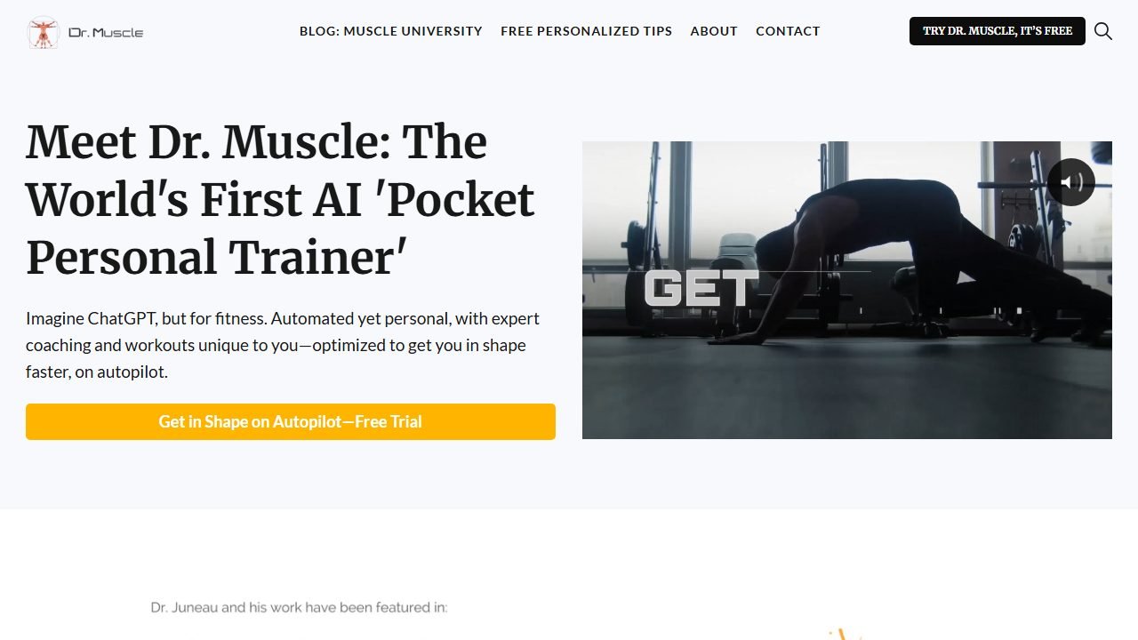 Dr. Muscle homepage and interface