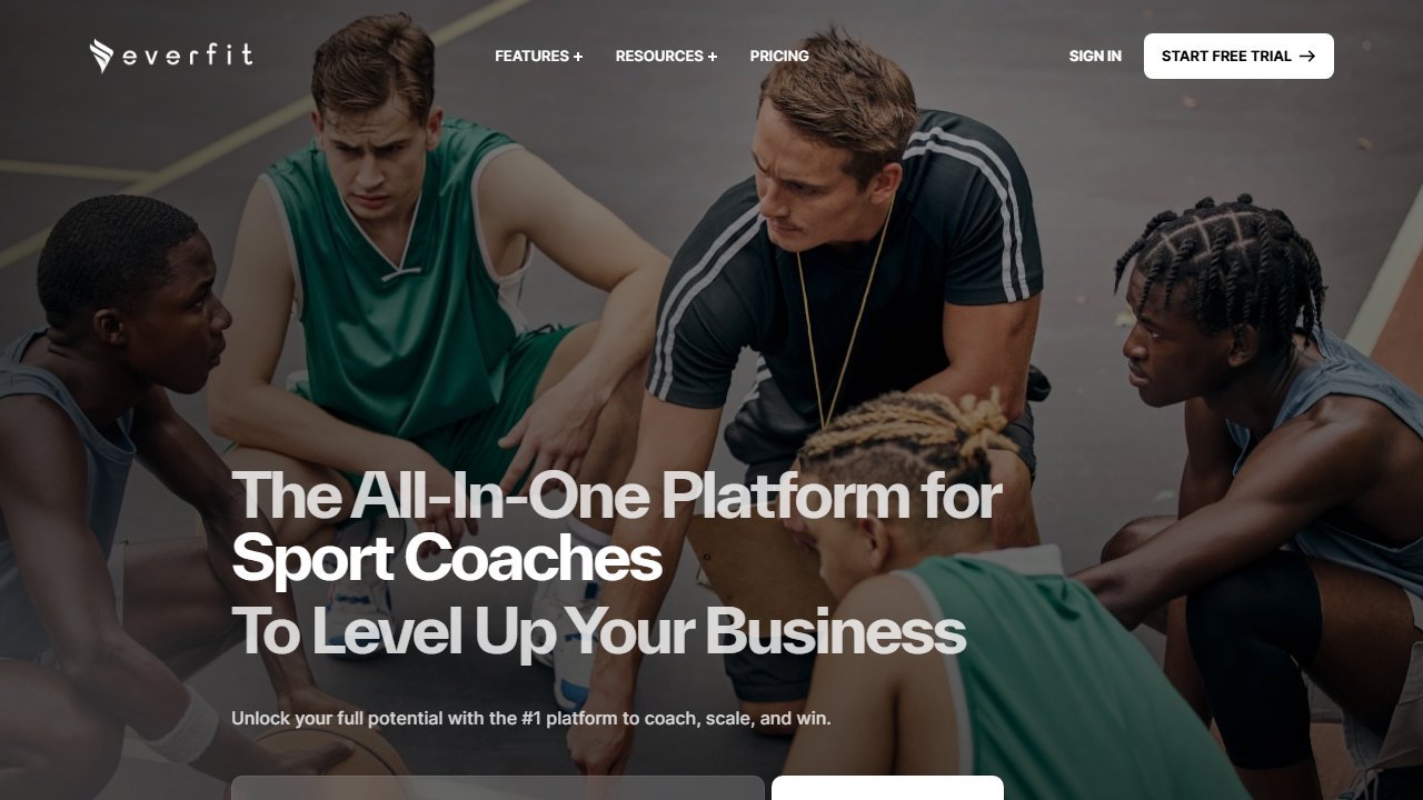 Everfit fitness coaching platform homepage interface