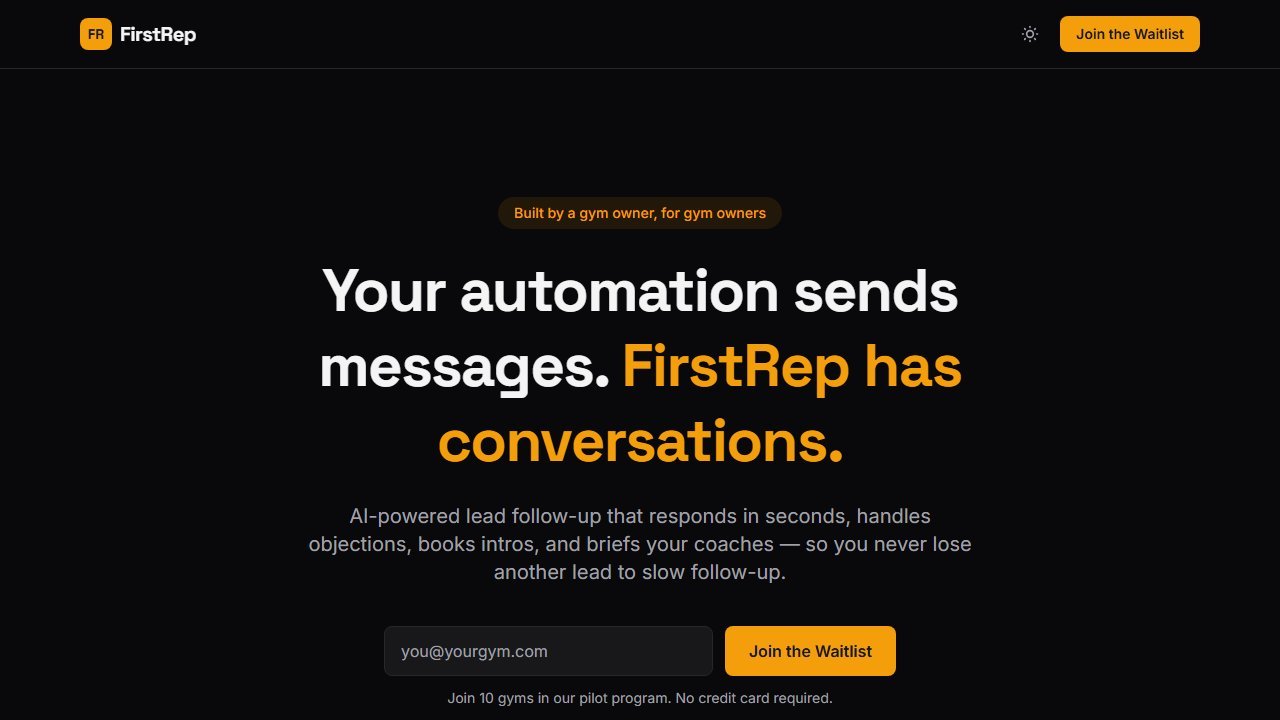 FirstRep homepage and interface (2026)