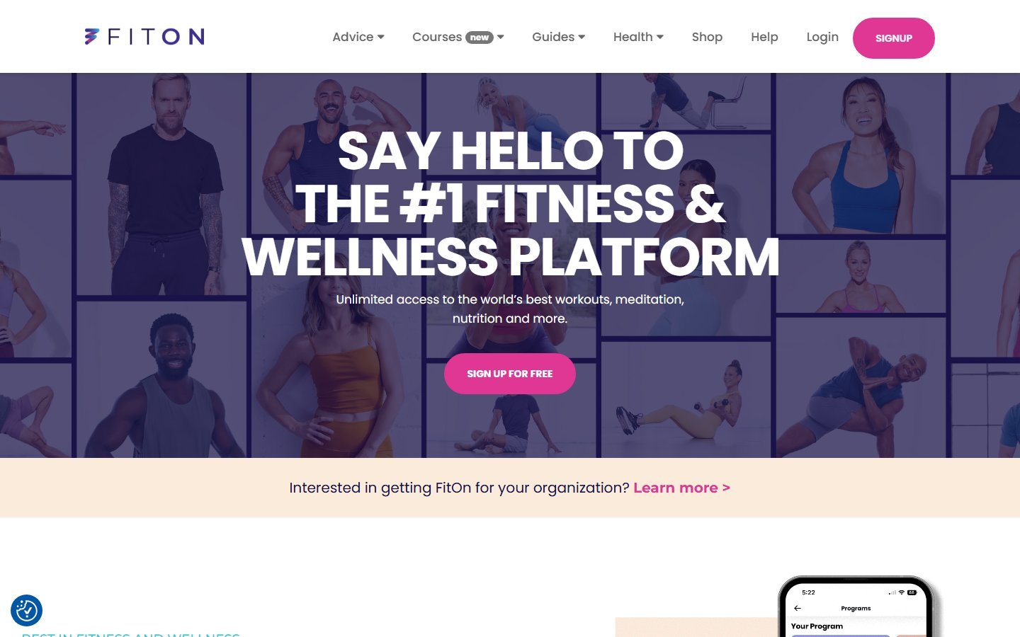 FitOn homepage screenshot - ai workout app for seniors