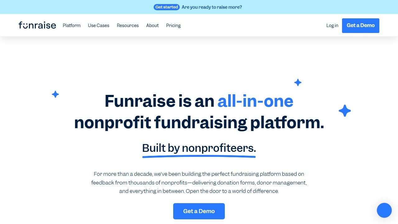 Funraise homepage and interface