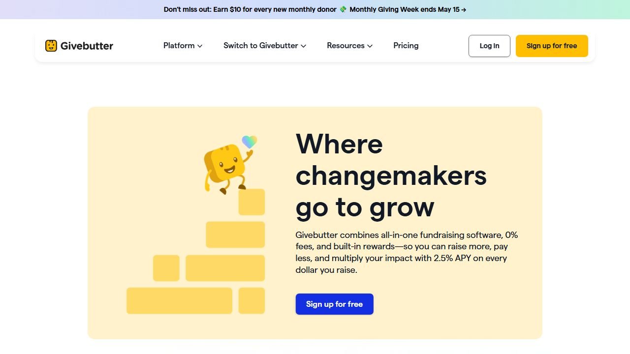 Givebutter homepage in 2026