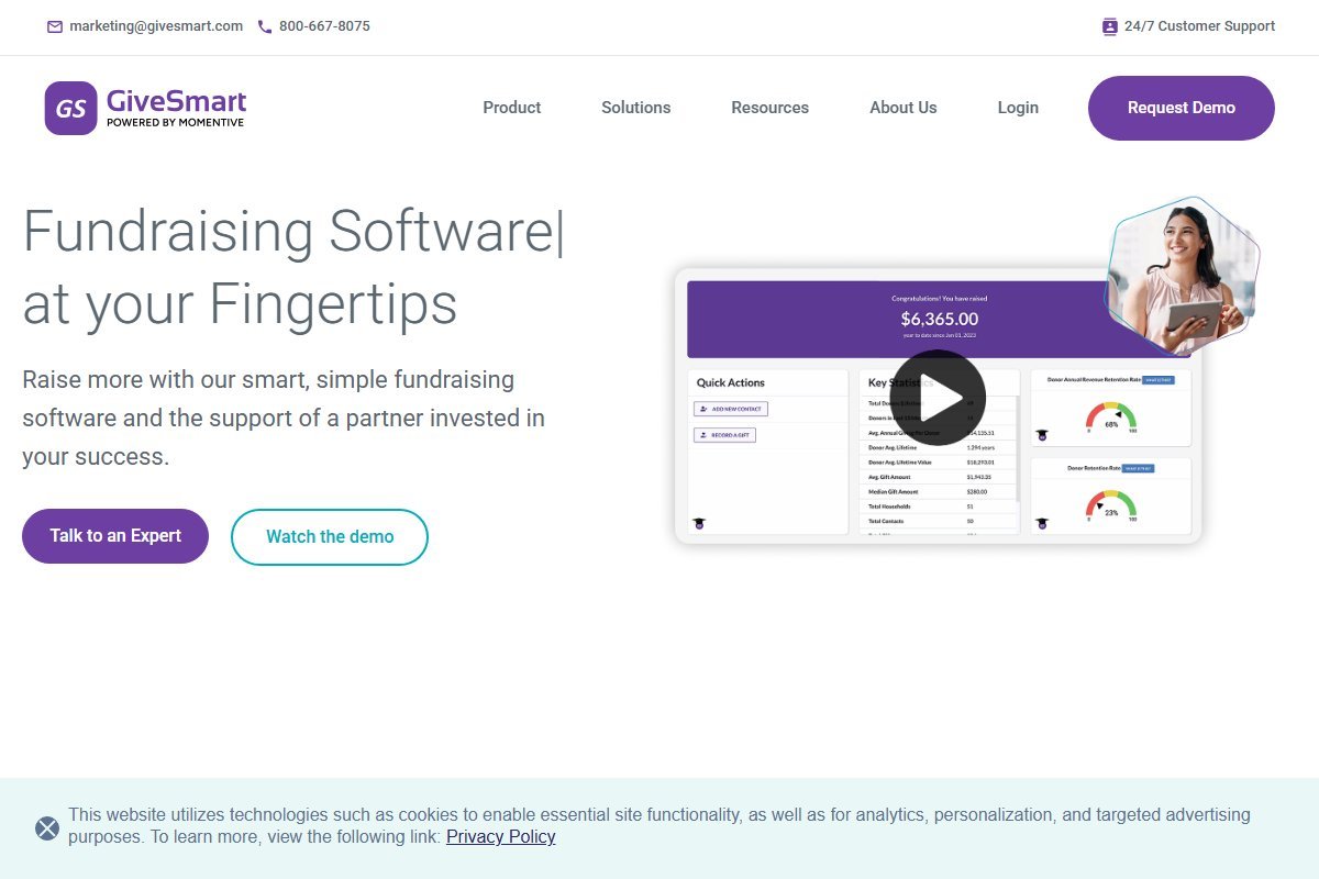 GiveSmart nonprofit fundraising platform homepage