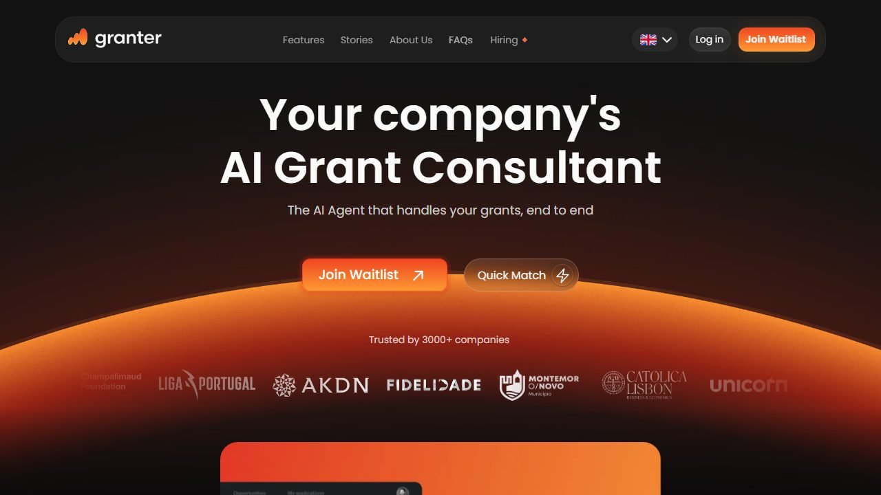 Granter AI homepage and interface
