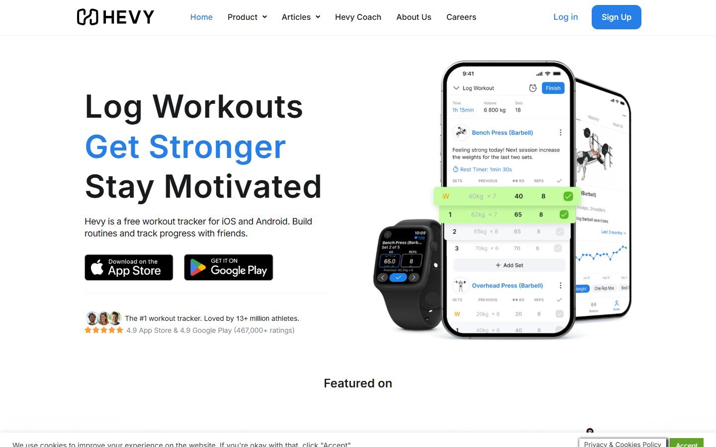 Hevy app homepage screenshot - hevy vs strong app