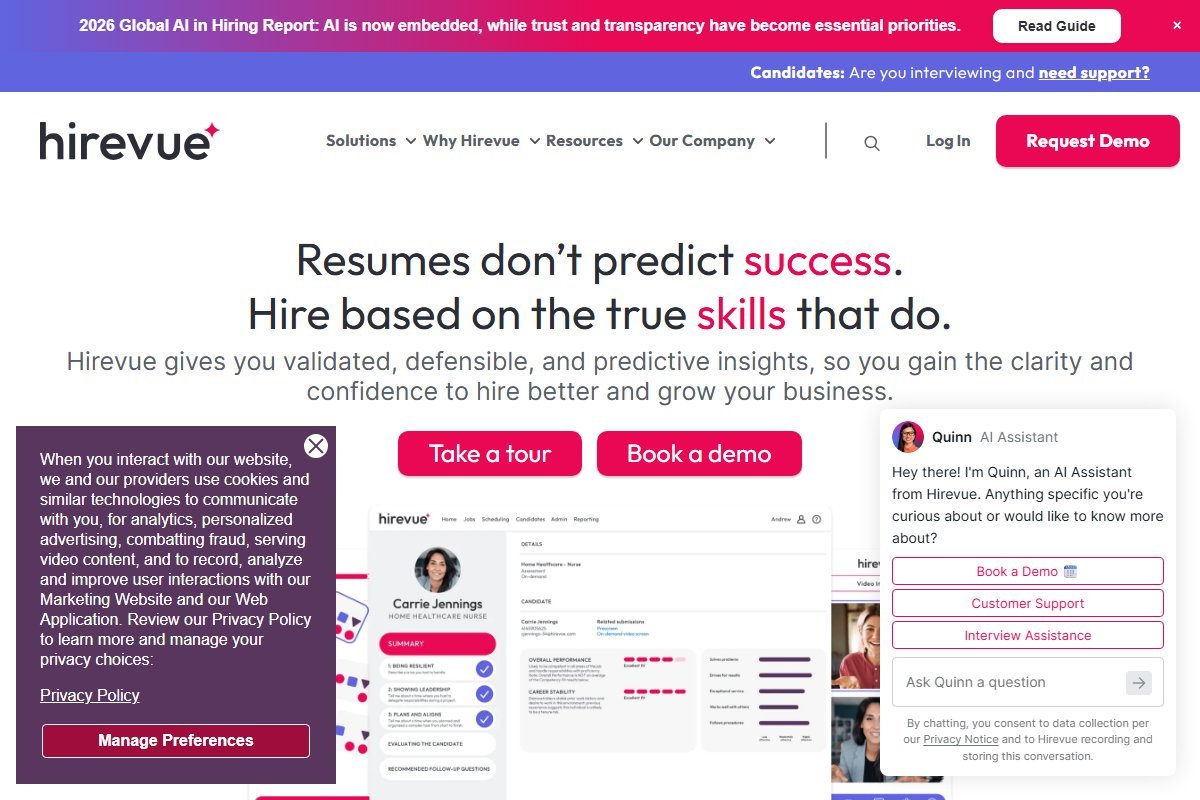 HireVue homepage screenshot