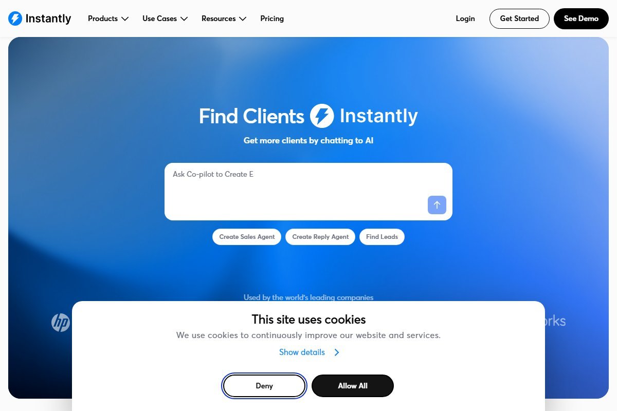 Instantly homepage screenshot
