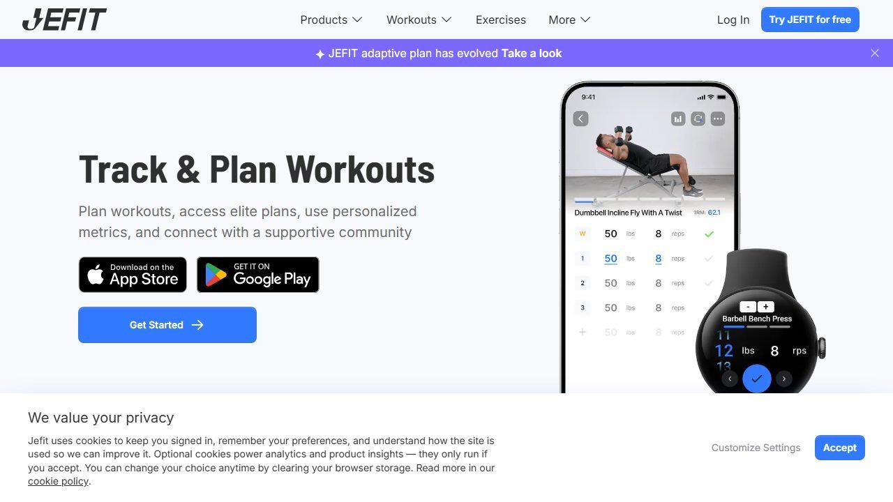 Jefit homepage and interface