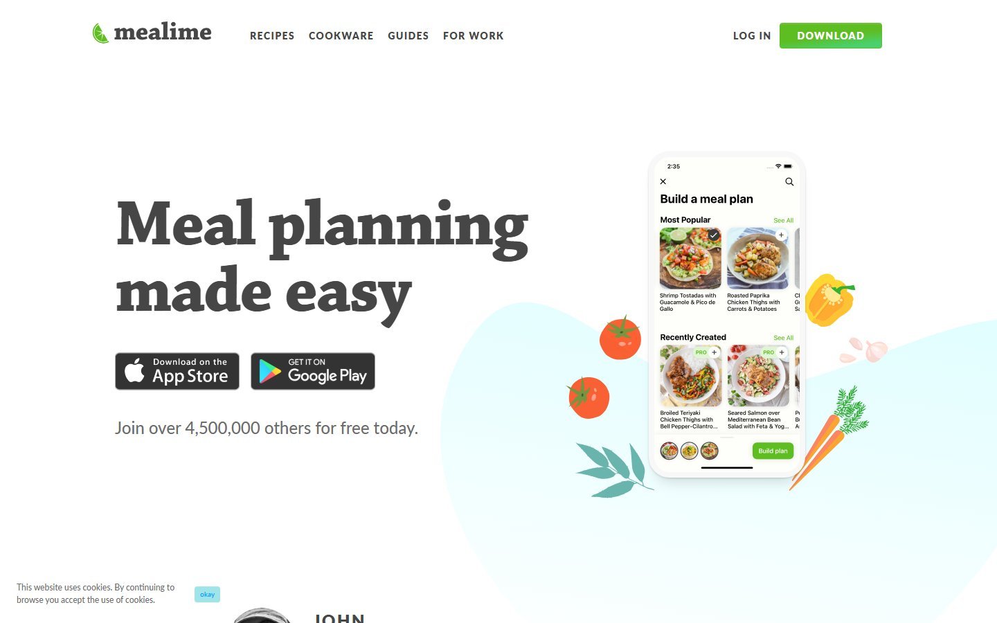 Mealime homepage screenshot - ai meal plan generator for fitness goals