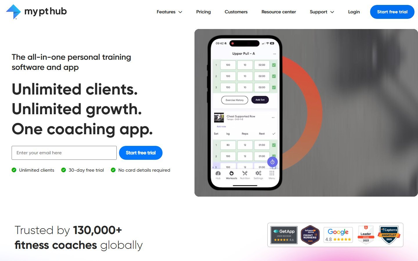 My PT Hub app homepage screenshot - trainerize pricing 2026