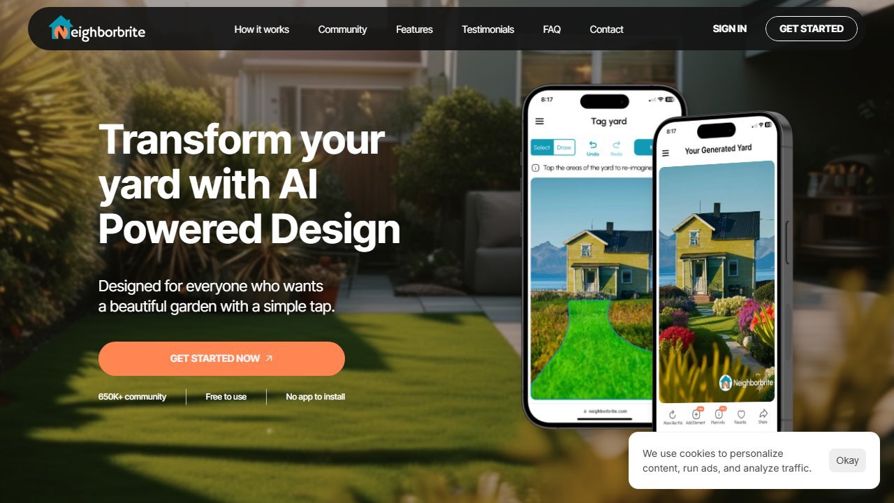 Neighborbrite free AI landscape design tool homepage