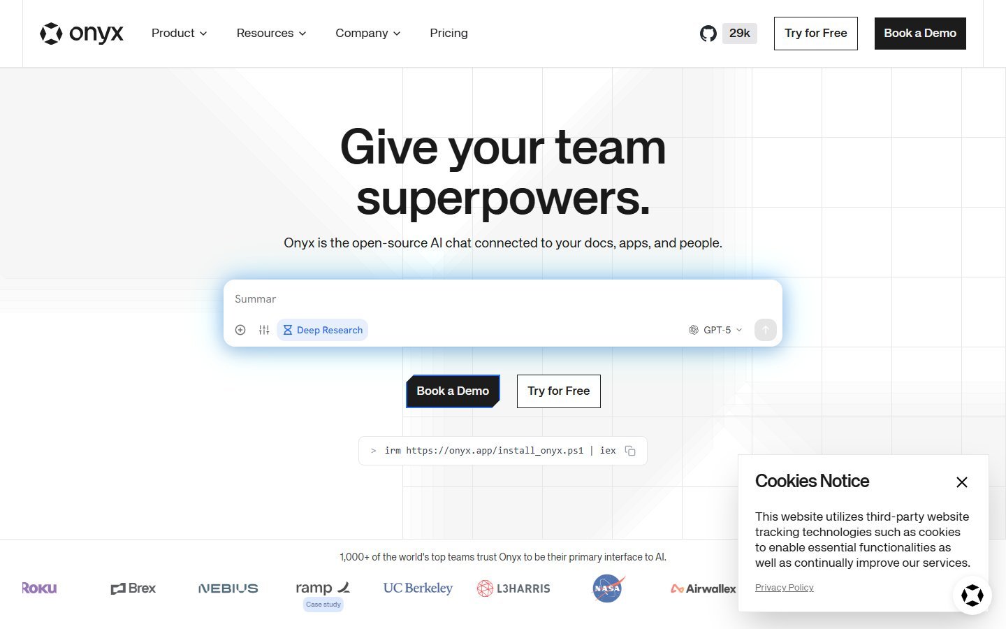 Onyx homepage screenshot - ai pose correction apps for home workouts