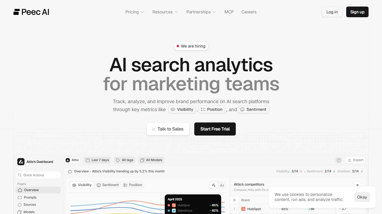 Peec AI homepage and interface