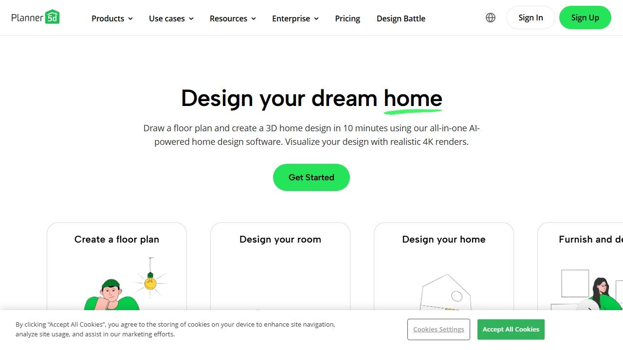 Planner 5D AI home and garden design tool homepage