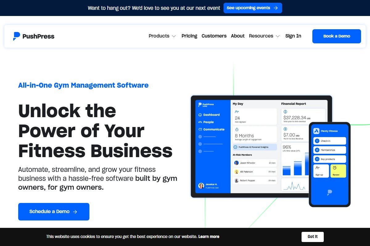 PushPress gym management software homepage interface