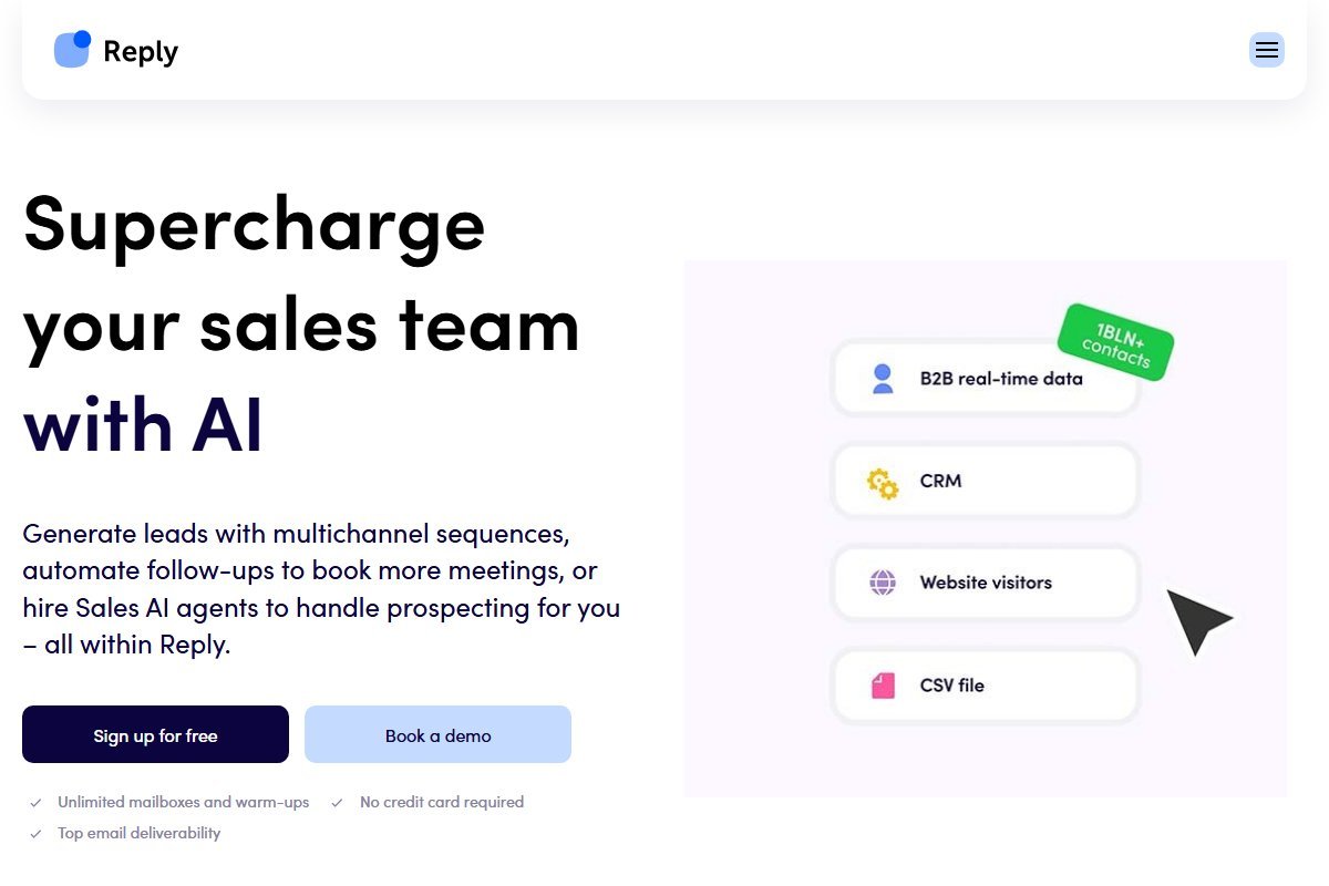Reply.io homepage screenshot