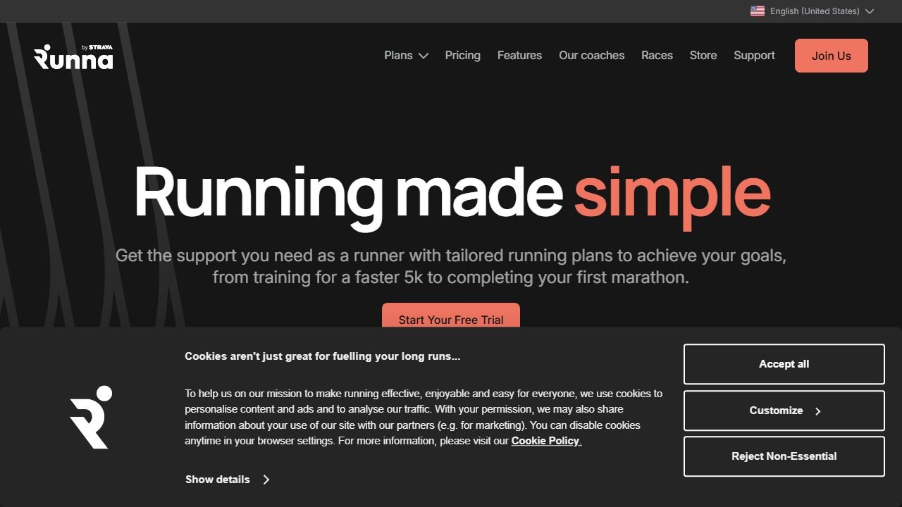 Runna homepage and interface