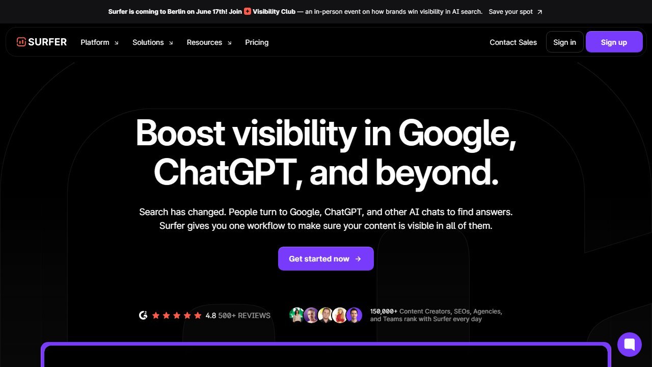 Surfer SEO homepage, the SEO-first AI writing alternative to Jasper