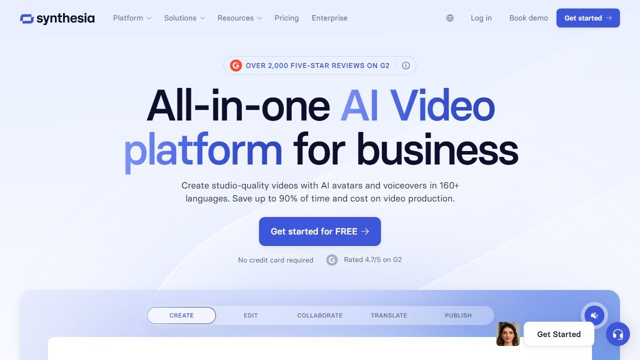 Synthesia AI video generation platform homepage interface