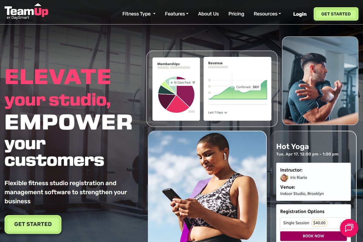TeamUp gym scheduling software homepage interface