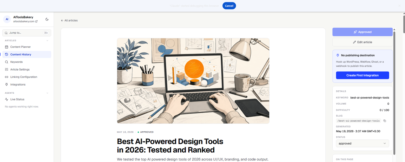 An article generated by The SEO Agent shown in its in-app editor